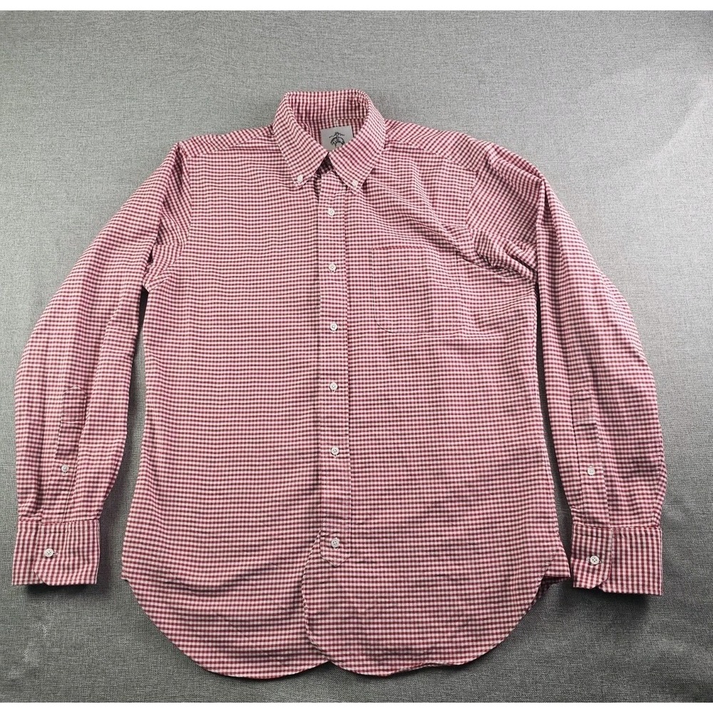 brooks Brothers Black Fleece Shirt Mens Large Red Gingham Button Up Long Sleeve
